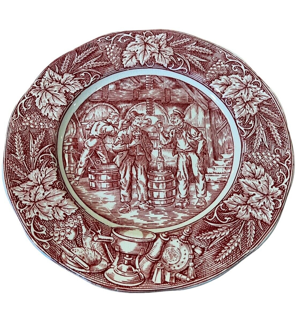 ENOCH WEDGWOOD TUNSTALL GENUINE HAND ENGRAVING WEINPRESSE RED 7.75" PLATE